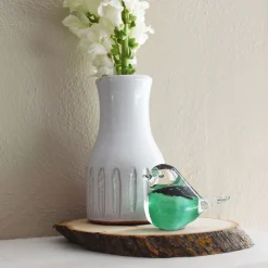 Hot Bianco Blu Finnish Glass Bird, Peacock Green Chickadee ${1}