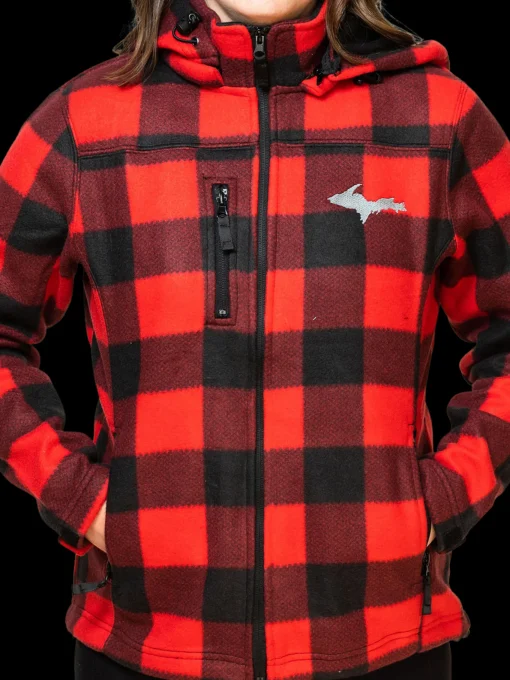 Sale Touch of Finland Ladies UP Red Fleece Lumber Hooded Jacket ${1}