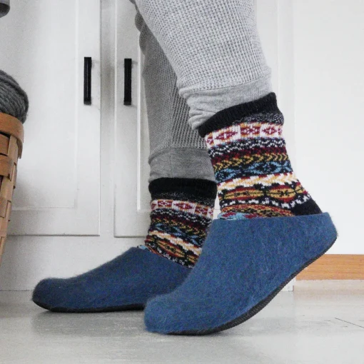 Outlet Lahtiset Felt Slippers w/ Rubber Sole, Petrol Blue ${1}