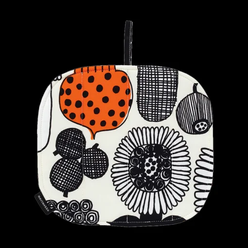 New Marimekko Puutarhurin Parhaat Pot Holder, white/black/orange ${1}