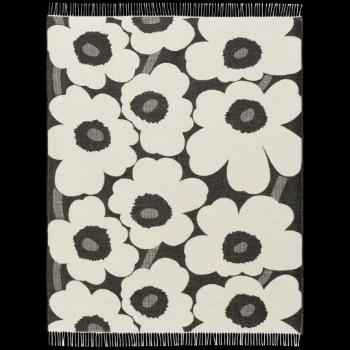 Fashion Marimekko Unikko Blanket, off-white/charcoal ${1}