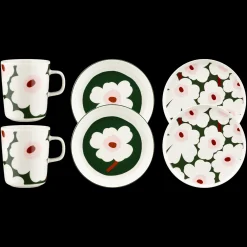 Outlet Marimekko Unikko Mug & Plate 6pc Set, white/green/pink ${1}