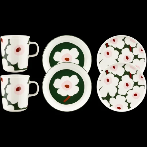 Outlet Marimekko Unikko Mug & Plate 6pc Set, white/green/pink ${1}