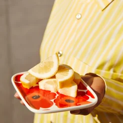 Best Marimekko Unikko Small Rectangular Plate, white/red ${1}