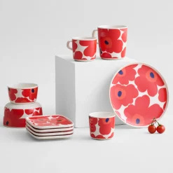 Best Marimekko Unikko Small Rectangular Plate, white/red ${1}