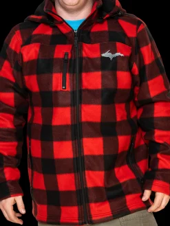 Hot Touch of Finland Mens UP Red Fleece Lumber Hooded Jacket ${1}