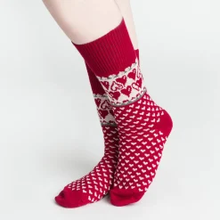 Best Jaana Huhtanen Design Merino Wool Socks - Hearts, Red ${1}