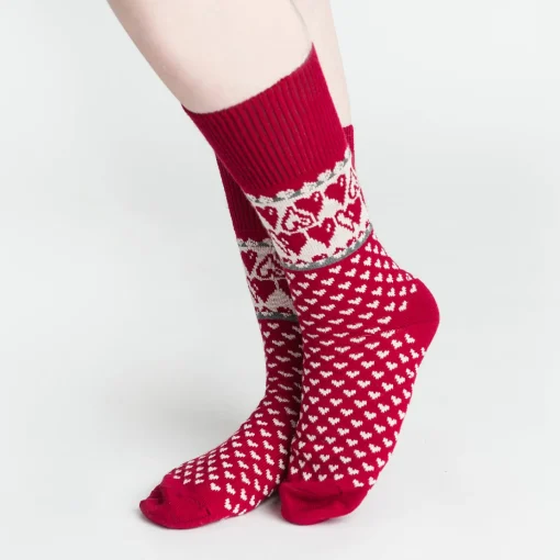 Best Jaana Huhtanen Design Merino Wool Socks - Hearts, Red ${1}