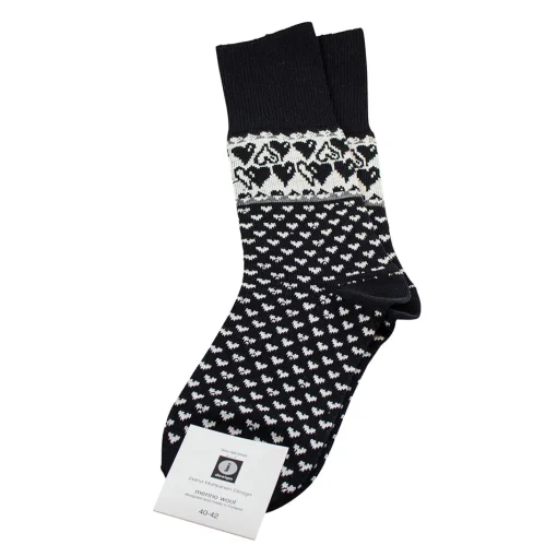Fashion Jaana Huhtanen Design Merino Wool Socks - Hearts, Black ${1}