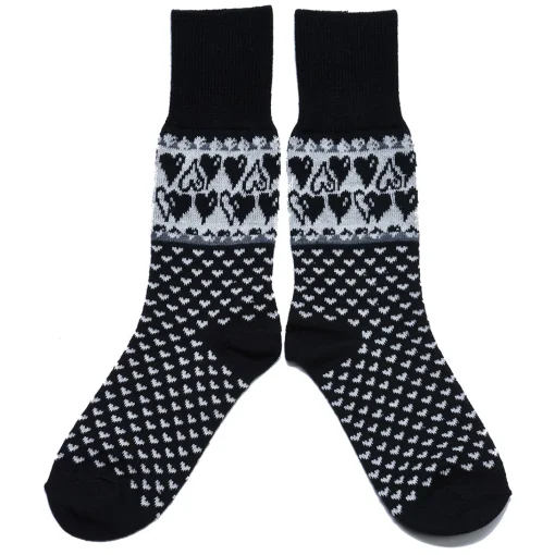 Fashion Jaana Huhtanen Design Merino Wool Socks - Hearts, Black ${1}