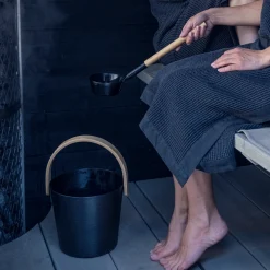 Online Rento Black Aluminum Bamboo Sauna Ladle ${1}