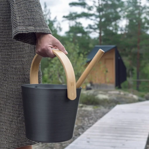 Fashion Rento Black Aluminum Bamboo Sauna Bucket ${1}