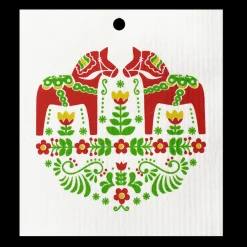 Clearance Swedish Dishcloths Swedish Dishcloth - Dala Horse with Flowers ${1}